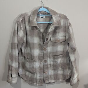 American Eagle Size Medium Plaid Button-Up Jacket Tan And Cream